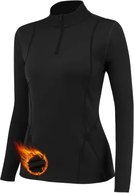 1/4 Ski Base Layer Women Cold Weather Winter Fleece Thermal Underwear Top Workout Running T Shirt Sweat Wicking