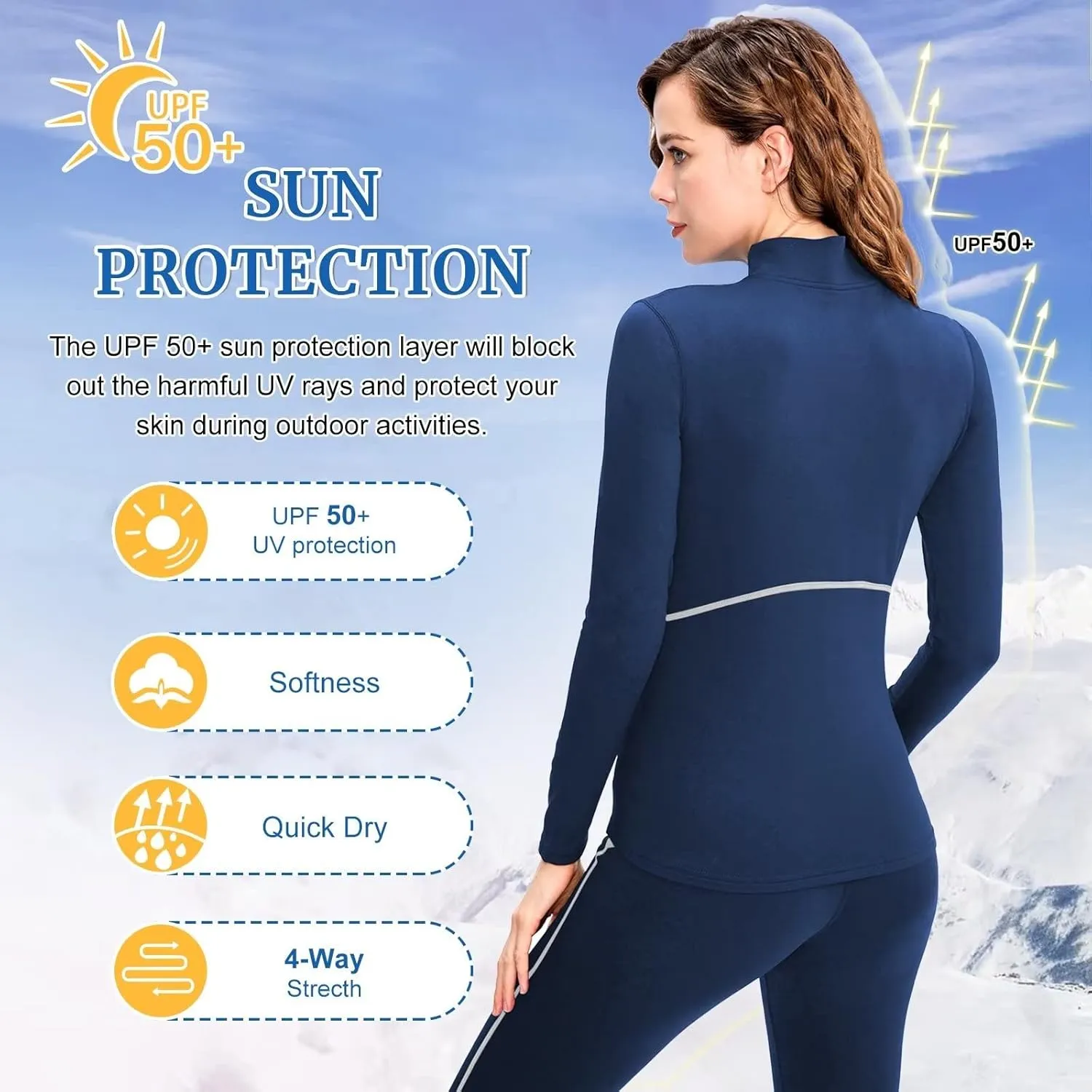 1/4 Ski Base Layer Women Cold Weather Winter Fleece Thermal Underwear Top Workout Running T Shirt Sweat Wicking