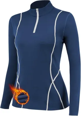 1/4 Ski Base Layer Women Cold Weather Winter Fleece Thermal Underwear Top Workout Running T Shirt Sweat Wicking