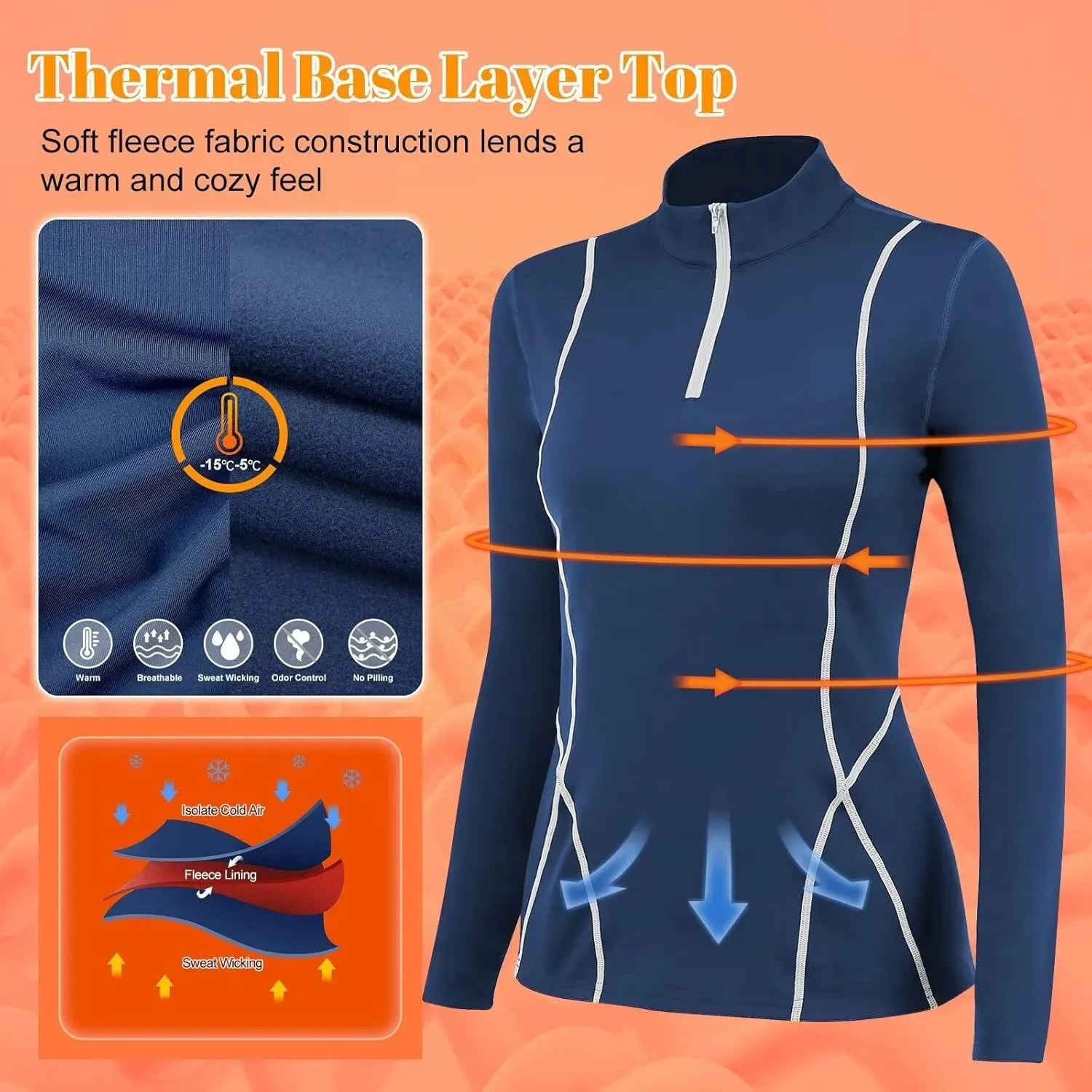 1/4 Ski Base Layer Women Cold Weather Winter Fleece Thermal Underwear Top Workout Running T Shirt Sweat Wicking