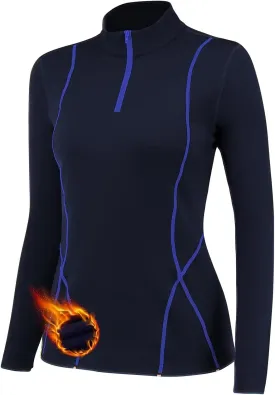 1/4 Ski Base Layer Women Cold Weather Winter Fleece Thermal Underwear Top Workout Running T Shirt Sweat Wicking