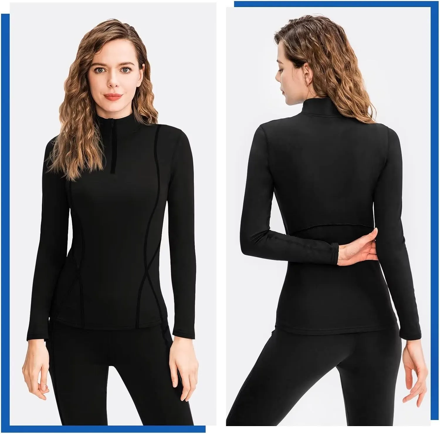1/4 Ski Base Layer Women Cold Weather Winter Fleece Thermal Underwear Top Workout Running T Shirt Sweat Wicking