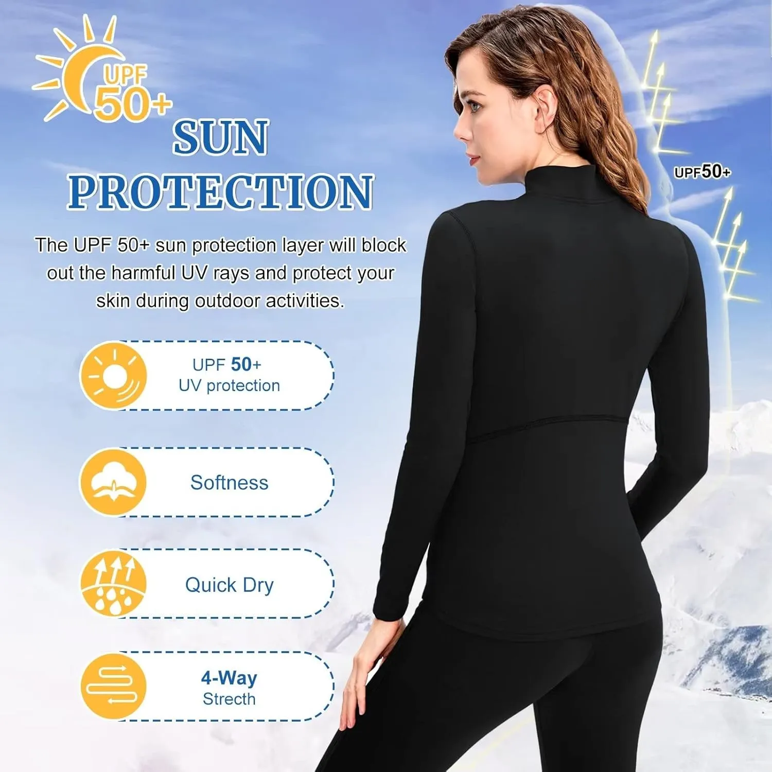 1/4 Ski Base Layer Women Cold Weather Winter Fleece Thermal Underwear Top Workout Running T Shirt Sweat Wicking