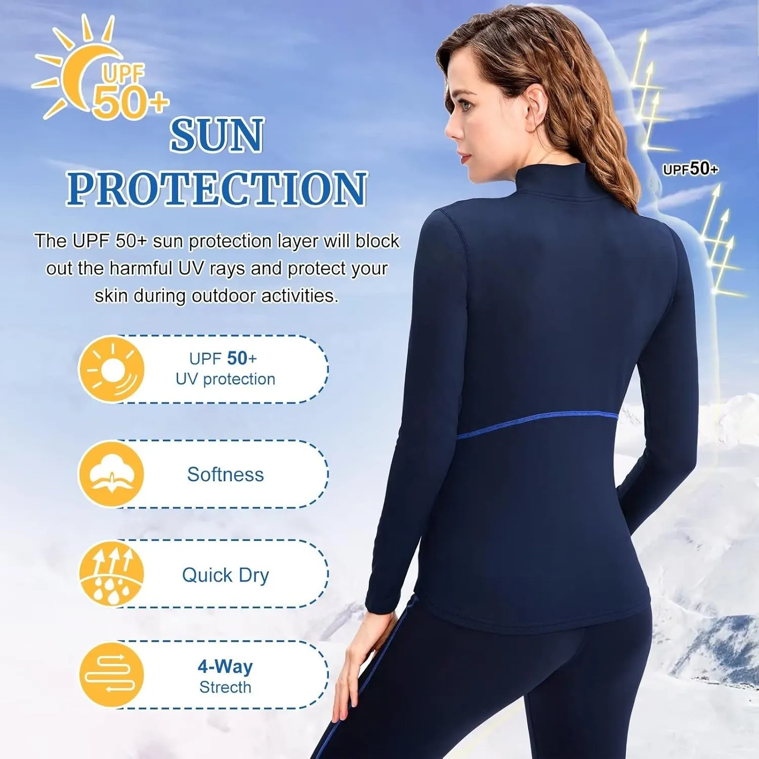 1/4 Ski Base Layer Women Cold Weather Winter Fleece Thermal Underwear Top Workout Running T Shirt Sweat Wicking