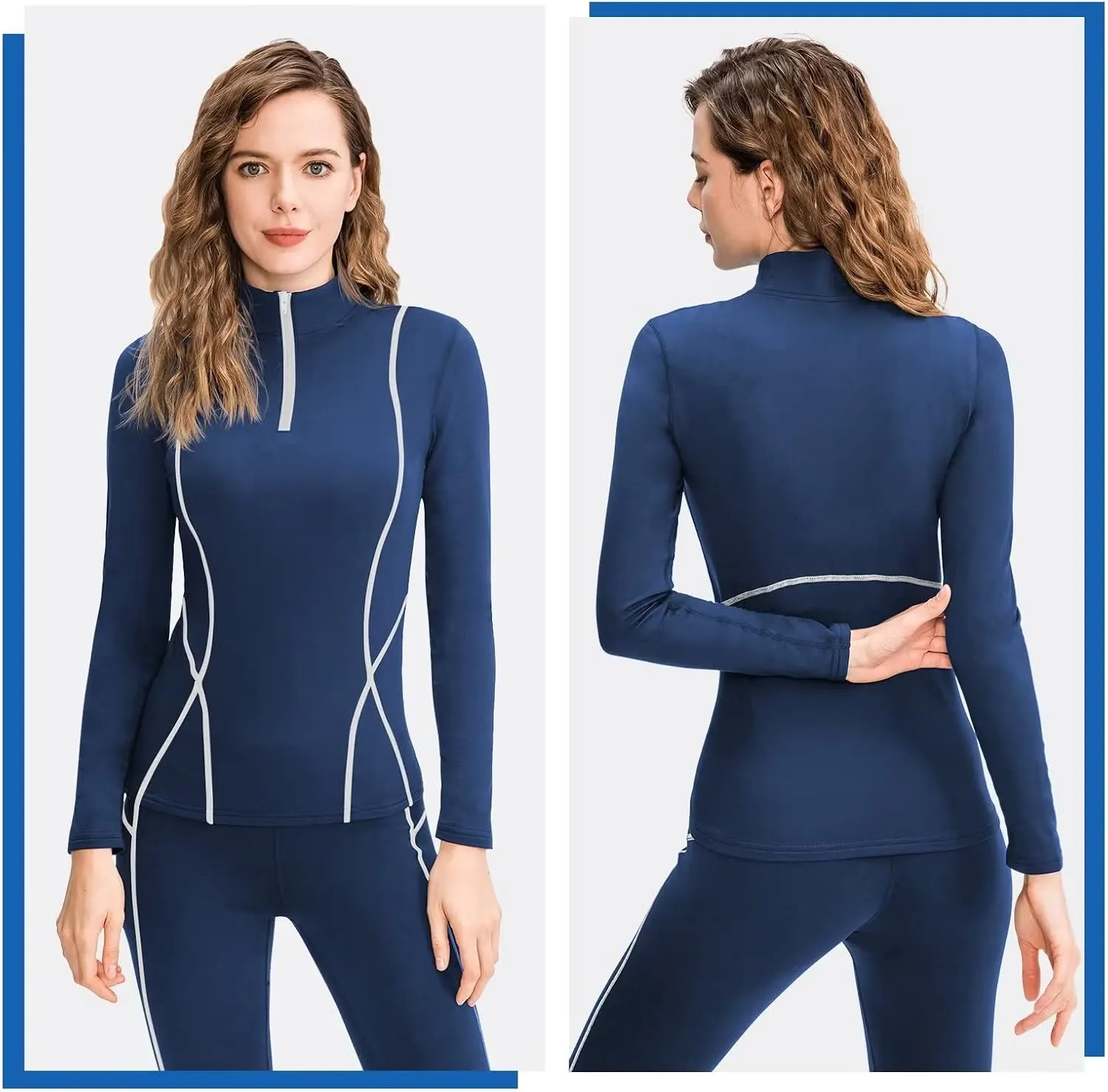 1/4 Ski Base Layer Women Cold Weather Winter Fleece Thermal Underwear Top Workout Running T Shirt Sweat Wicking