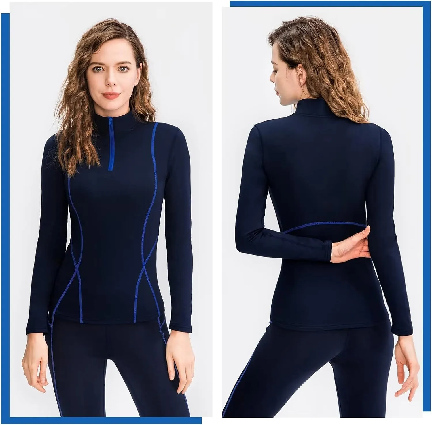 1/4 Ski Base Layer Women Cold Weather Winter Fleece Thermal Underwear Top Workout Running T Shirt Sweat Wicking
