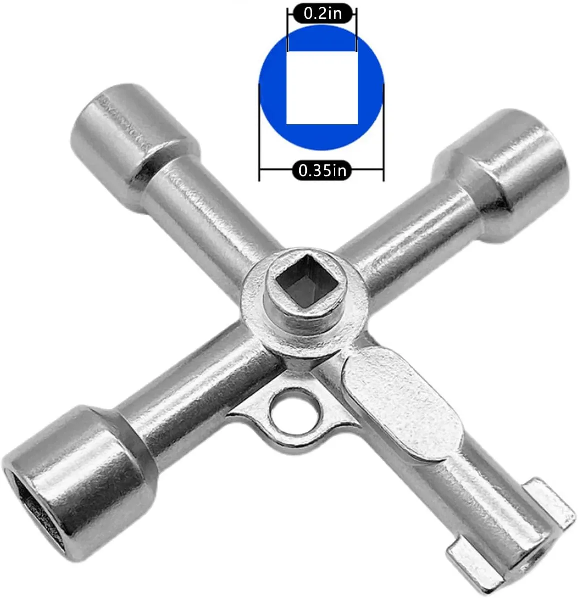 4-Way Multi-Functional Utility Key, 4 in 1 Universal Cross Key Stainless Steel Triangle Square Key for Water Gas Meter Valve Elevator Cabinet (Silver)