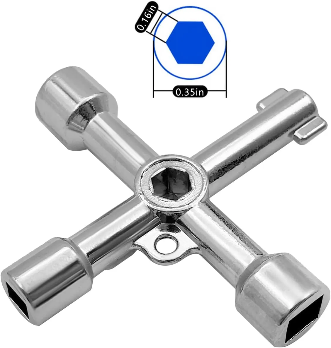 4-Way Multi-Functional Utility Key, 4 in 1 Universal Cross Key Stainless Steel Triangle Square Key for Water Gas Meter Valve Elevator Cabinet (Silver)