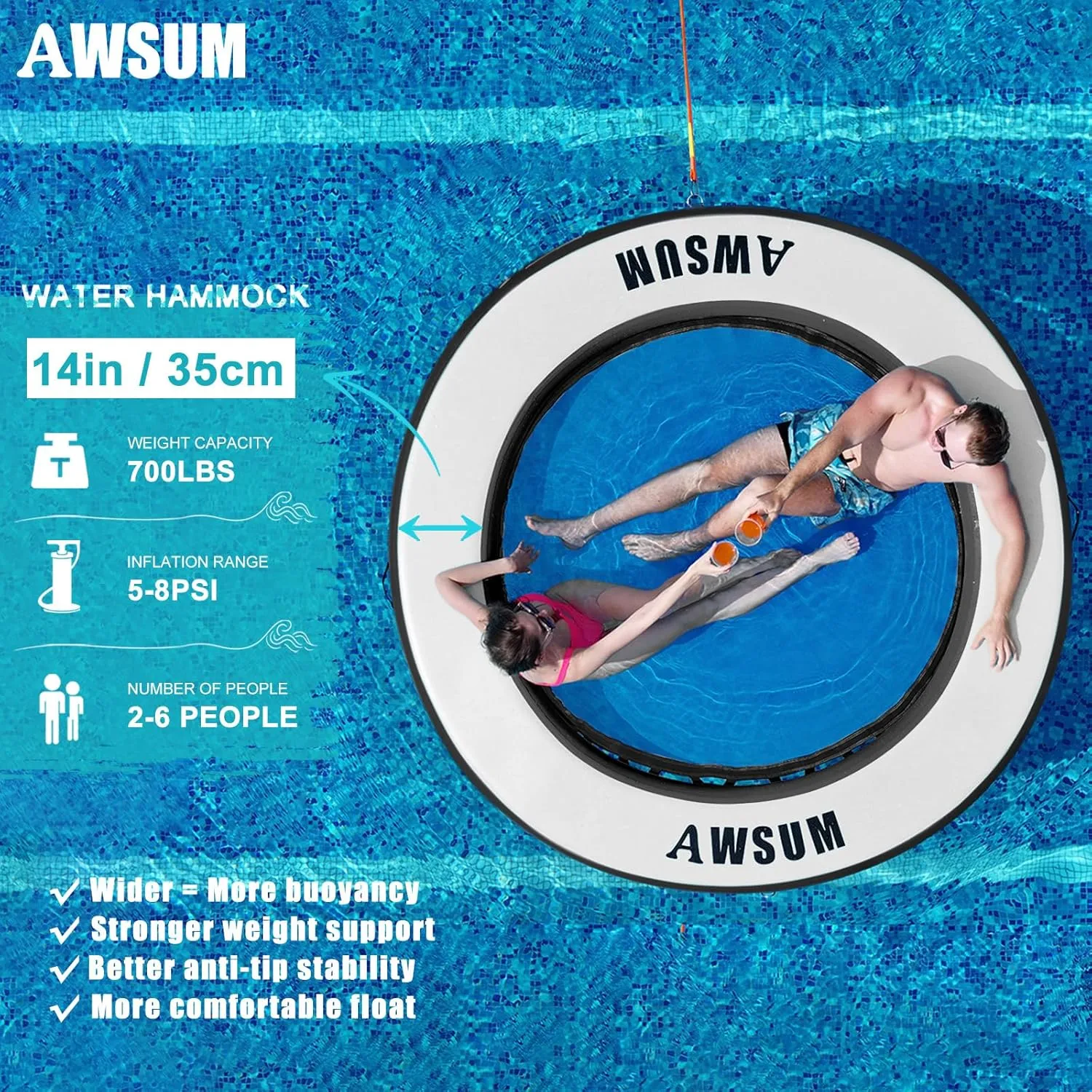 AWSUM Inflatable Water Hammock Round Floating Ring Circle Dock Lake Floats River Raft for Adults Island Swimming Pool Platform for Party