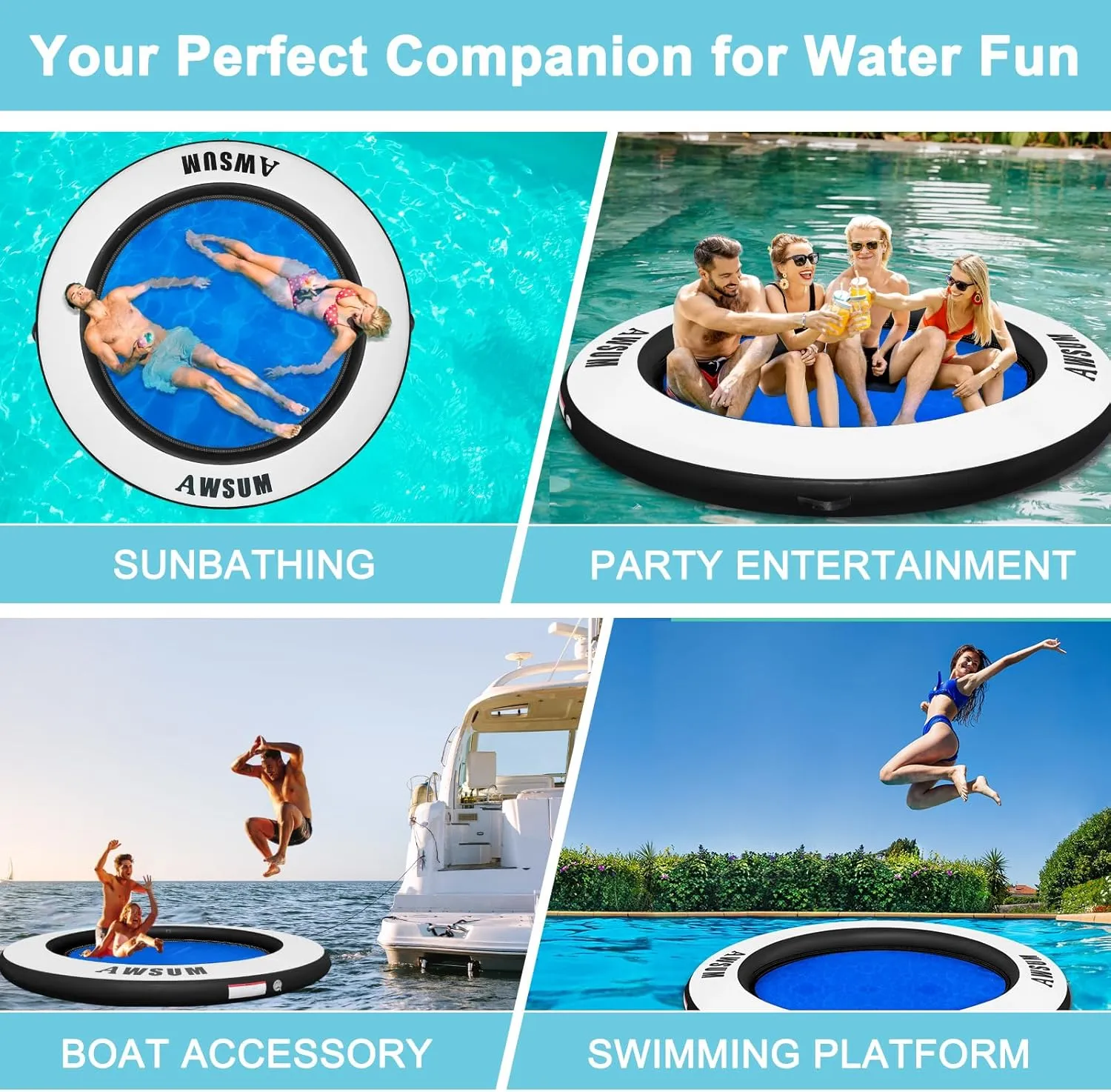 AWSUM Inflatable Water Hammock Round Floating Ring Circle Dock Lake Floats River Raft for Adults Island Swimming Pool Platform for Party