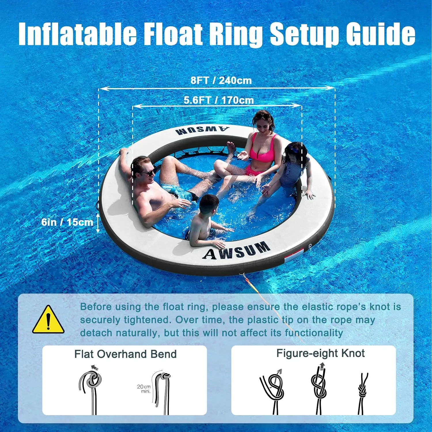 AWSUM Inflatable Water Hammock Round Floating Ring Circle Dock Lake Floats River Raft for Adults Island Swimming Pool Platform for Party