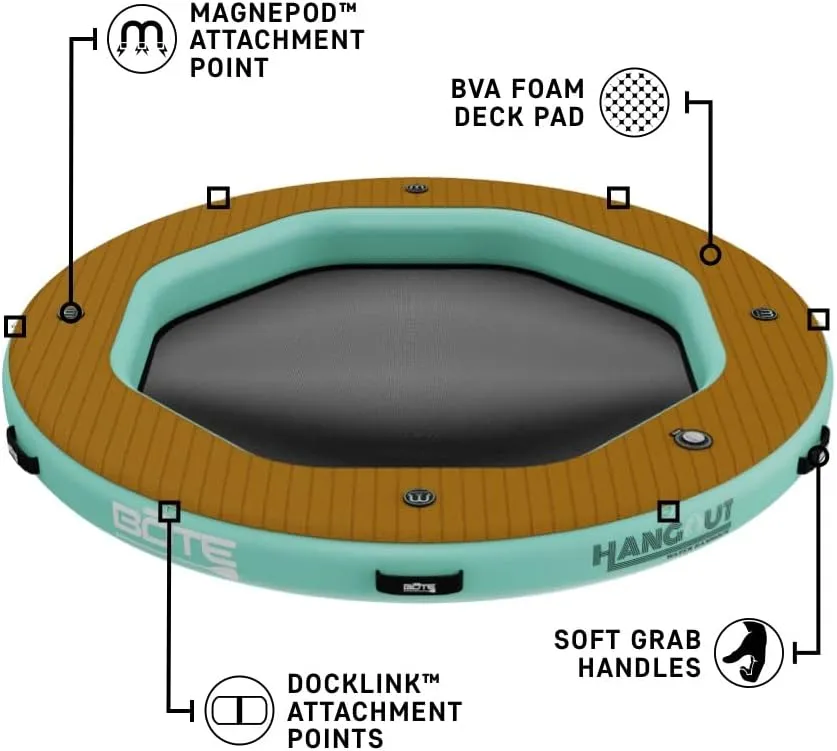BOTE Inflatable Hangout Water Hammock Floating Raft, Dock, Lake Beach, Adults Kids Family Friendly, MAGNEPod Drinkware Compatible, Multiple Sizes