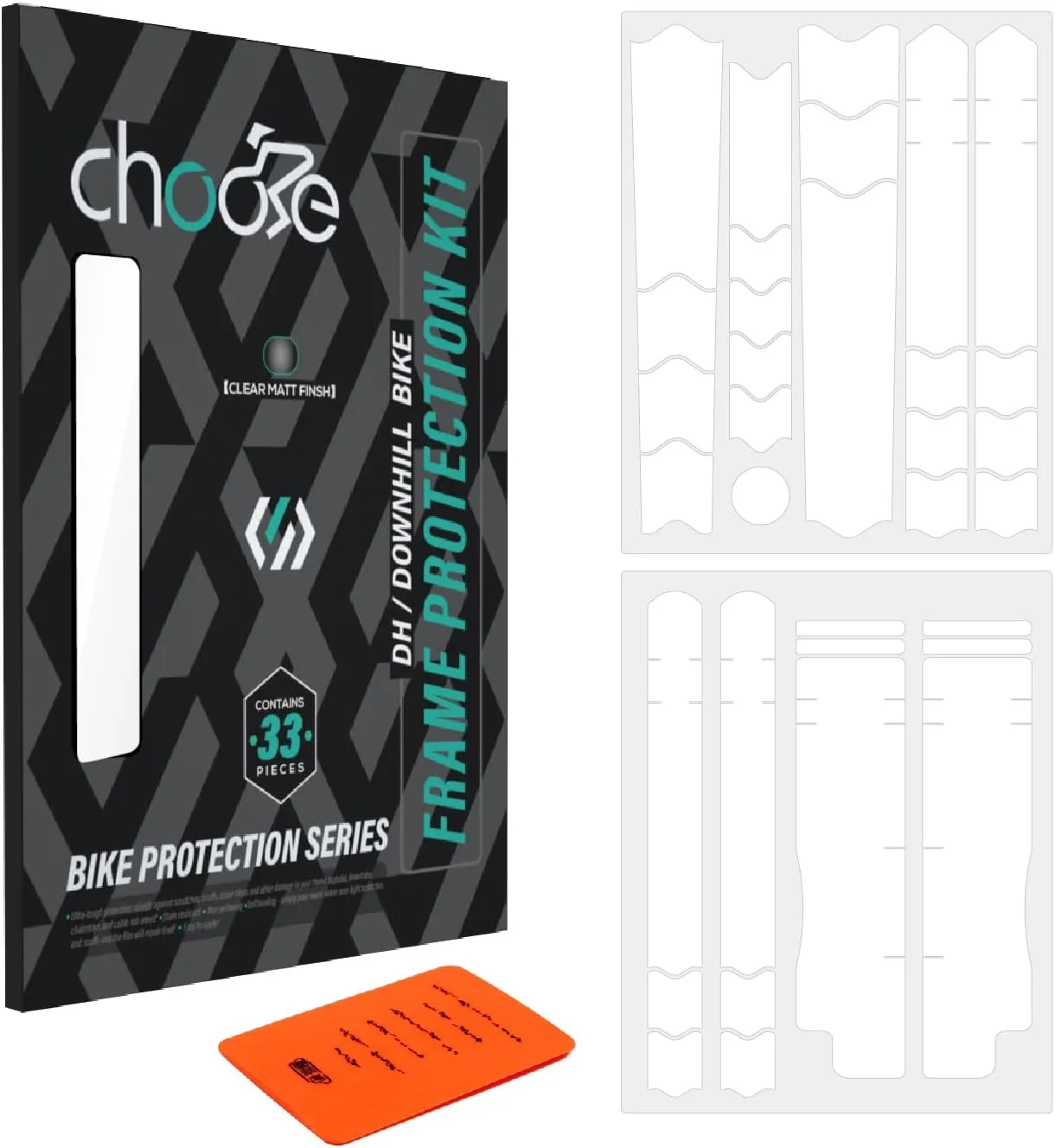 CNC Downhill/Enduro Bike Frame Protection kit,33-Piece Total Frame Protector Sticker-Frame Guard Tape Wrap Film for Top/down Tube,Seatstays,Chainstay,Fork Protect Bike from Scratche/Ding.transparent
