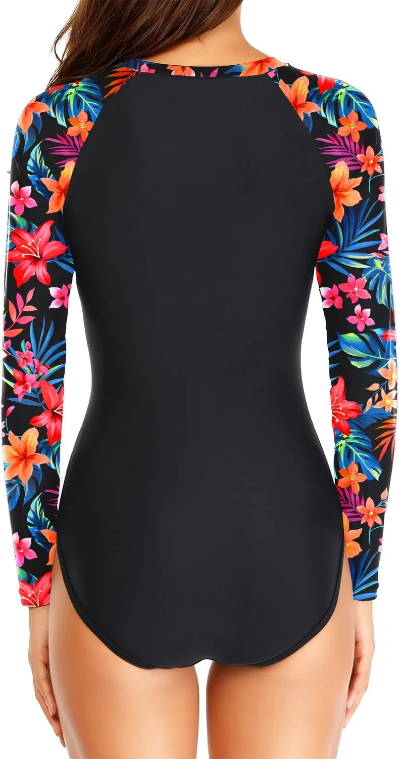 Daci Women Long Sleeve Rash Guard One Piece Zipper Swimsuit Surfing Bathing Suit UPF 50