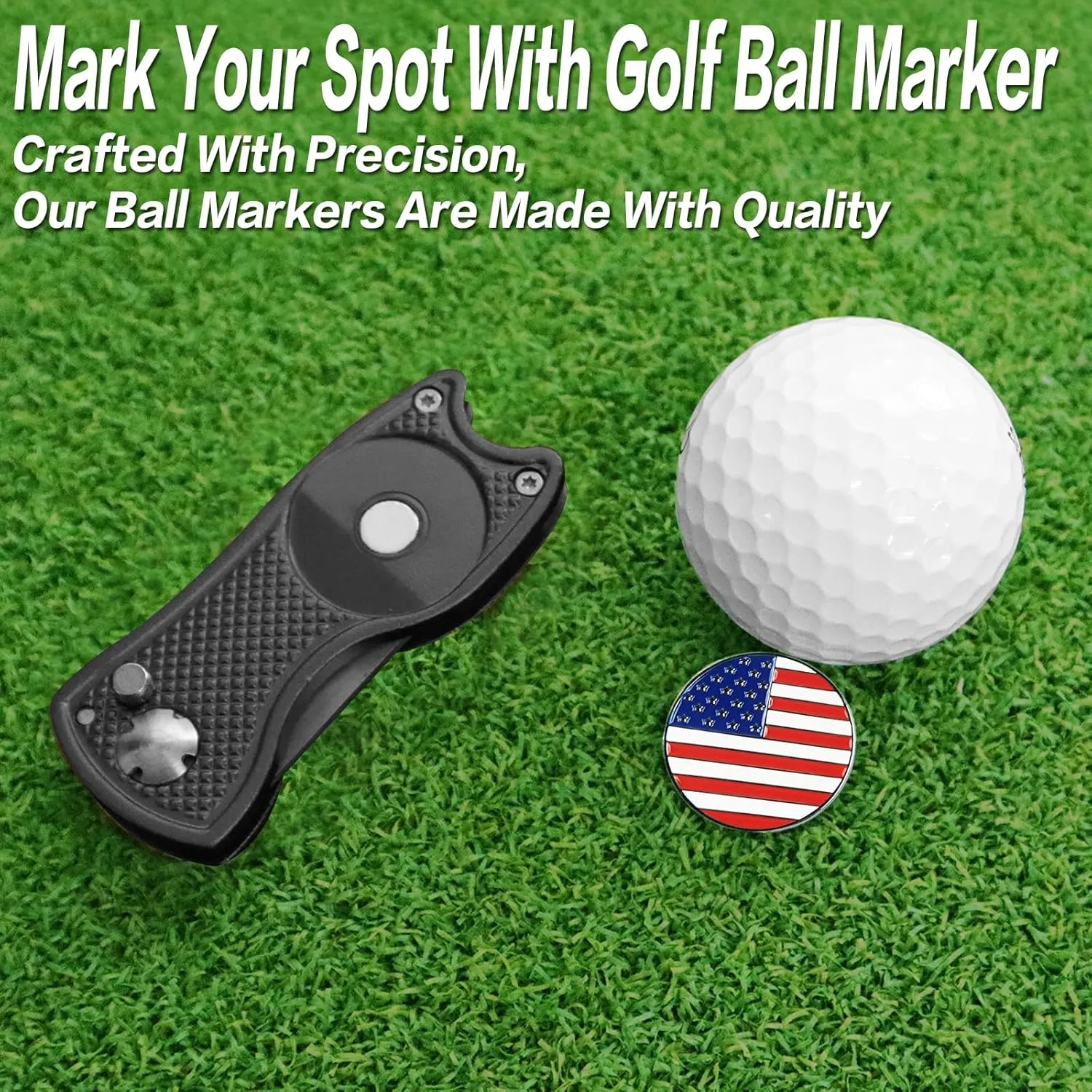 FINGER TEN Golf Divot Repair Tool and Ball Marker Switchblade Value Pack, Foldable Magnetic Stainless Steel with Pop-up Button for Men Women