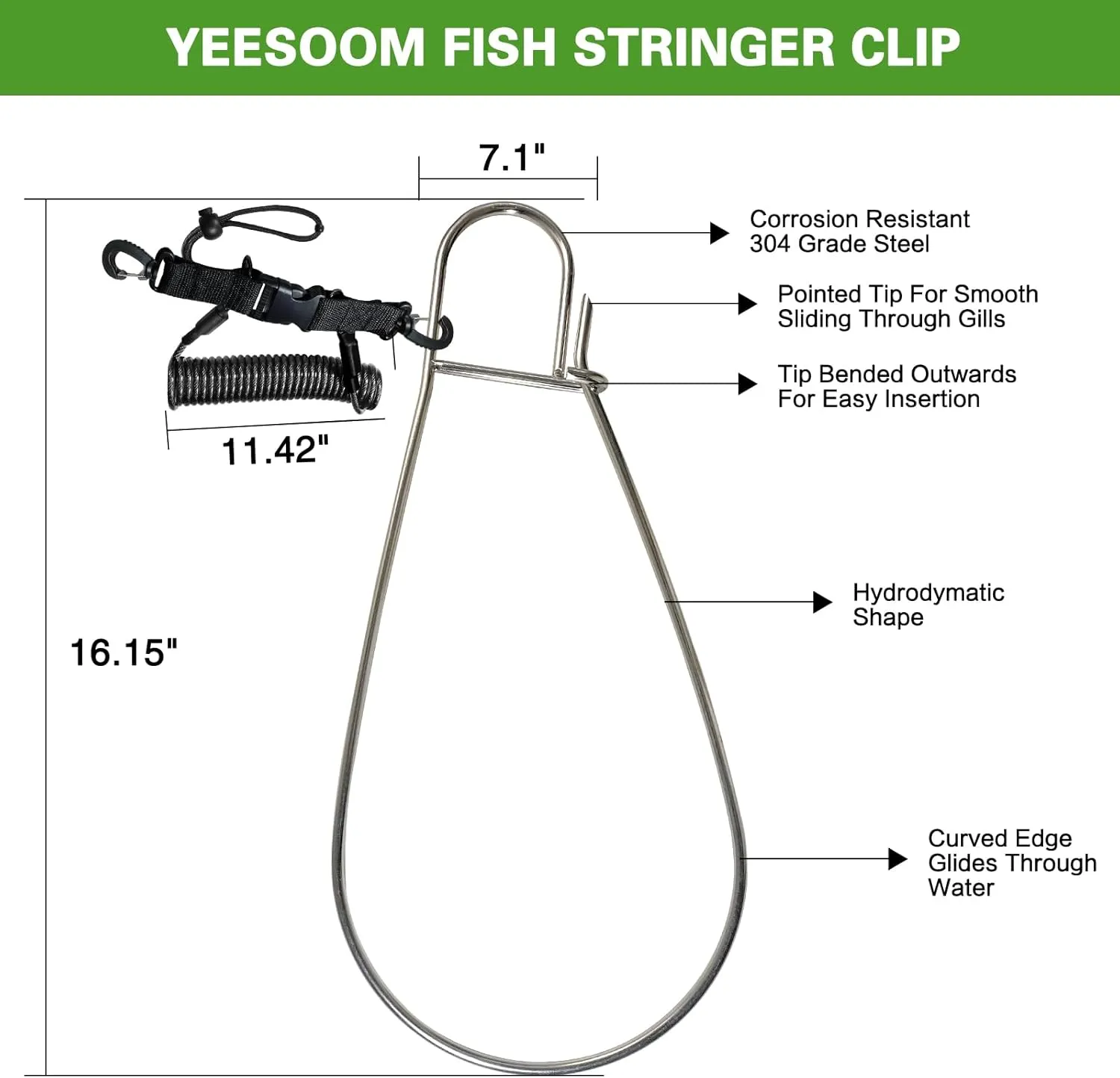 Fish Stringer Clip Large, Fishing Stringer Carry Multiple Large Fish, Quick Release 78Steel Core Lanyard, Designed for Spearfishing, Kayak Fishing & Scuba Diving, Stainless