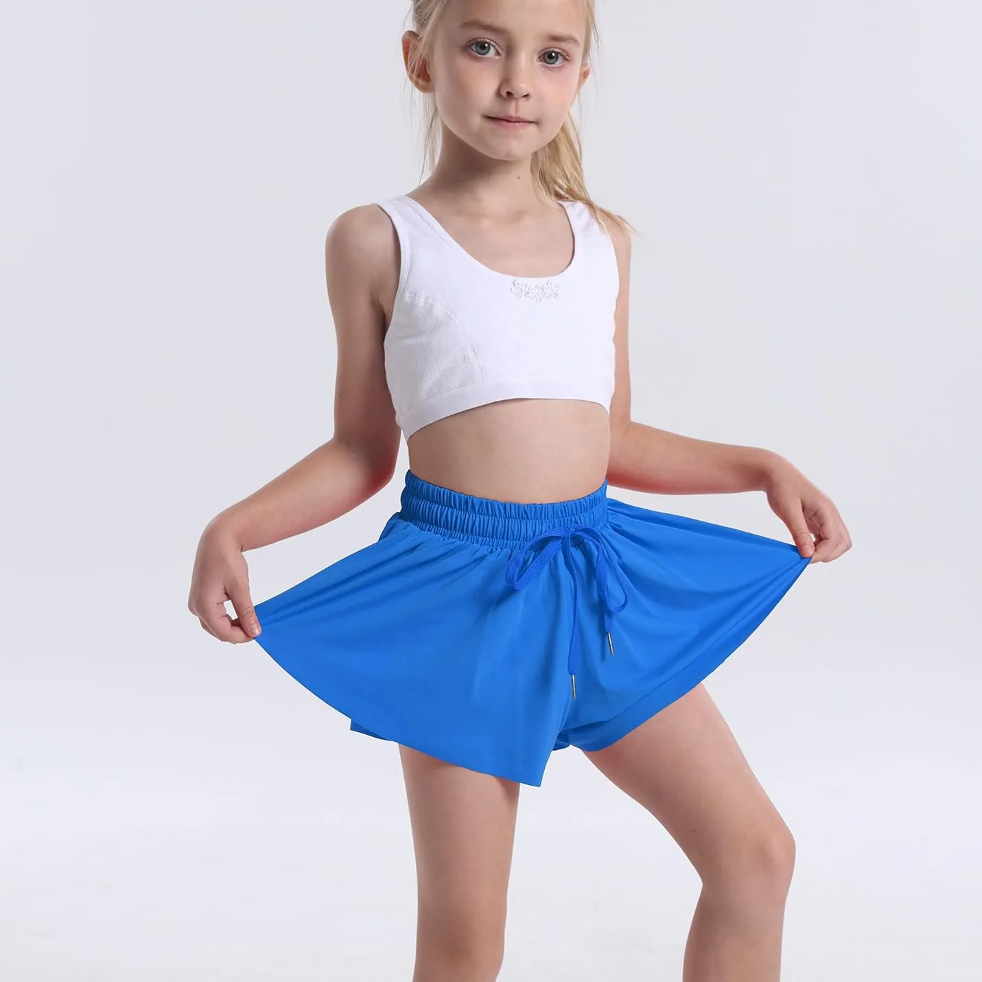 Flowy Butterfly Shorts for Girls 2-in-1 Athletic Running Skirt Shorts Cheer Tennis Dance Preppy with Spandex Liner