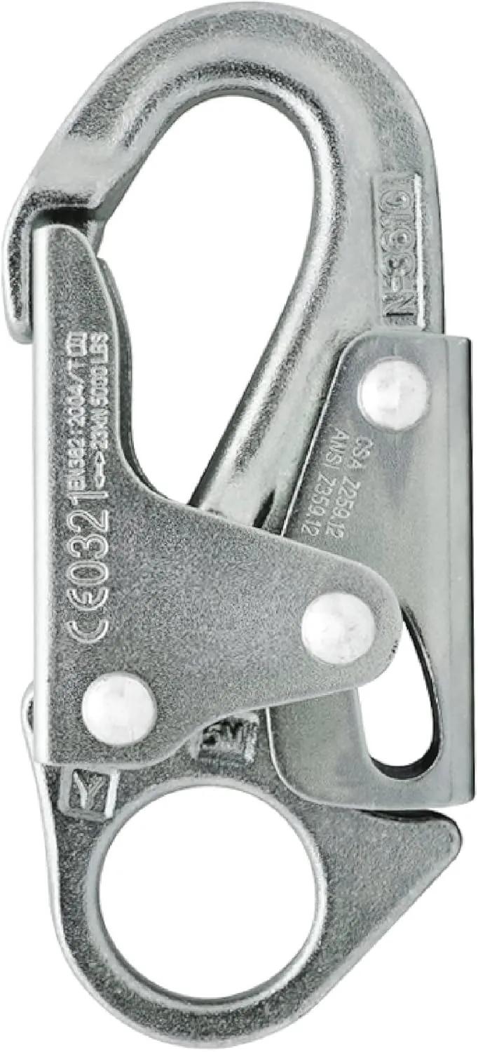 Forged Steel Snap Hook 25KN - Fusion Climb Maxi-2 - Professional Fall Protection Snap Hook - Heavy Duty Carbon Steel - Double-Action Snap Hook for Safety, Climbing, Rappelling - OSHA ANSI Compliant