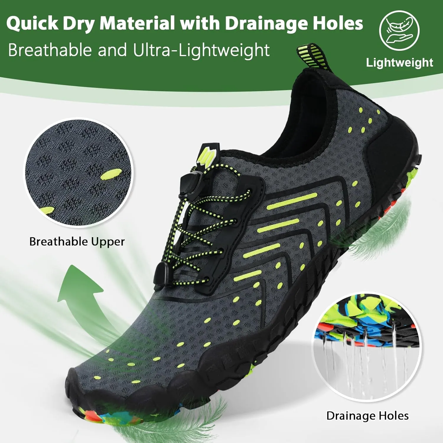 Hike Barefoot Water Shoes Women Men Footwear Wide Toe Quick-Dry Pro Barefoot Swim Beach Breathable Grounding Shoes Non-Slip Aqua Socks Shoe for Pool Walking Kayaking Hiking Surfing