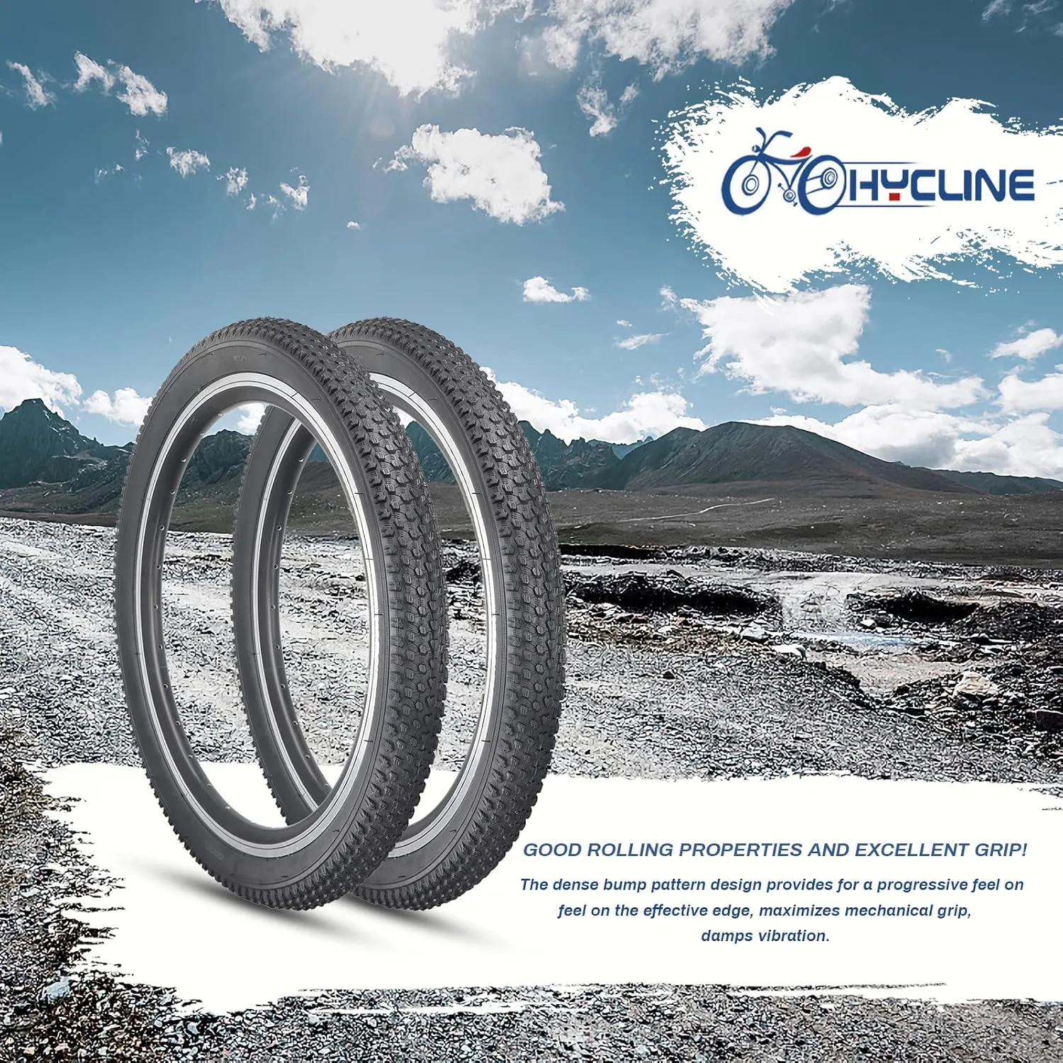 Hycline 2-Pack Mountain Bike Tires: 20/24/26/27.5-inch Folding Replacement Puncture-Resistant Butyl Rubber High-Density Bicycle Tires with Tire Levers for MTB Street Trail Adventures