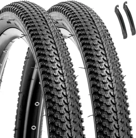 Hycline 2-Pack Mountain Bike Tires: 20/24/26/27.5-inch Folding Replacement Puncture-Resistant Butyl Rubber High-Density Bicycle Tires with Tire Levers for MTB Street Trail Adventures