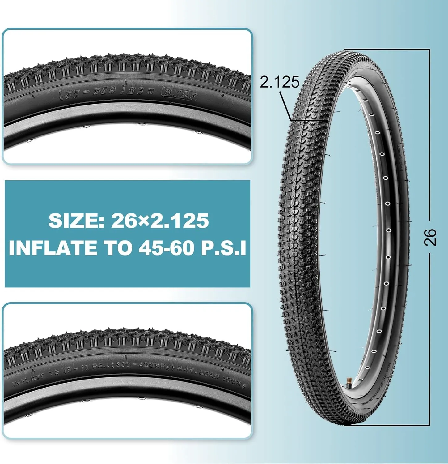 Hycline 2-Pack Mountain Bike Tires: 20/24/26/27.5-inch Folding Replacement Puncture-Resistant Butyl Rubber High-Density Bicycle Tires with Tire Levers for MTB Street Trail Adventures