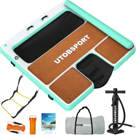 Inflatable Floating Dock 8X8 FT with Water Hammock & Water Ramp Floating Island/Floating Rafts/Floating Platform, Wood Grain Non - Slip Surface, Ideal for Pool, Ocean, Lakes