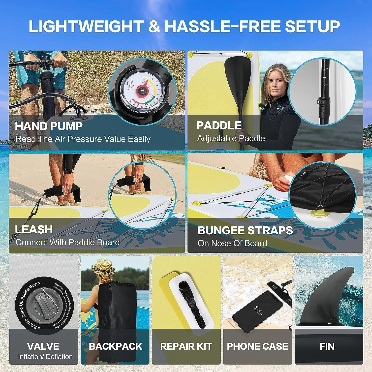 Inflatable Stand Up Paddle Board  Simple Deluxe Premium SUP for All Skill Levels,Paddle Boards for Adults & Youth, Blow Up Stand-Up Paddleboards with Accessories & Backpack, Surf Control