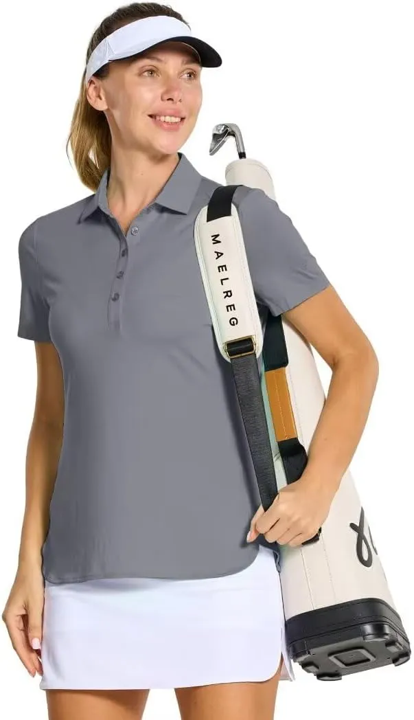 M MAELREG Womens Golf Shirt Short Sleeve 5 Buttons Quick Dry Casual Solid Moisture Wicking Tennis Polo Shirts for Women