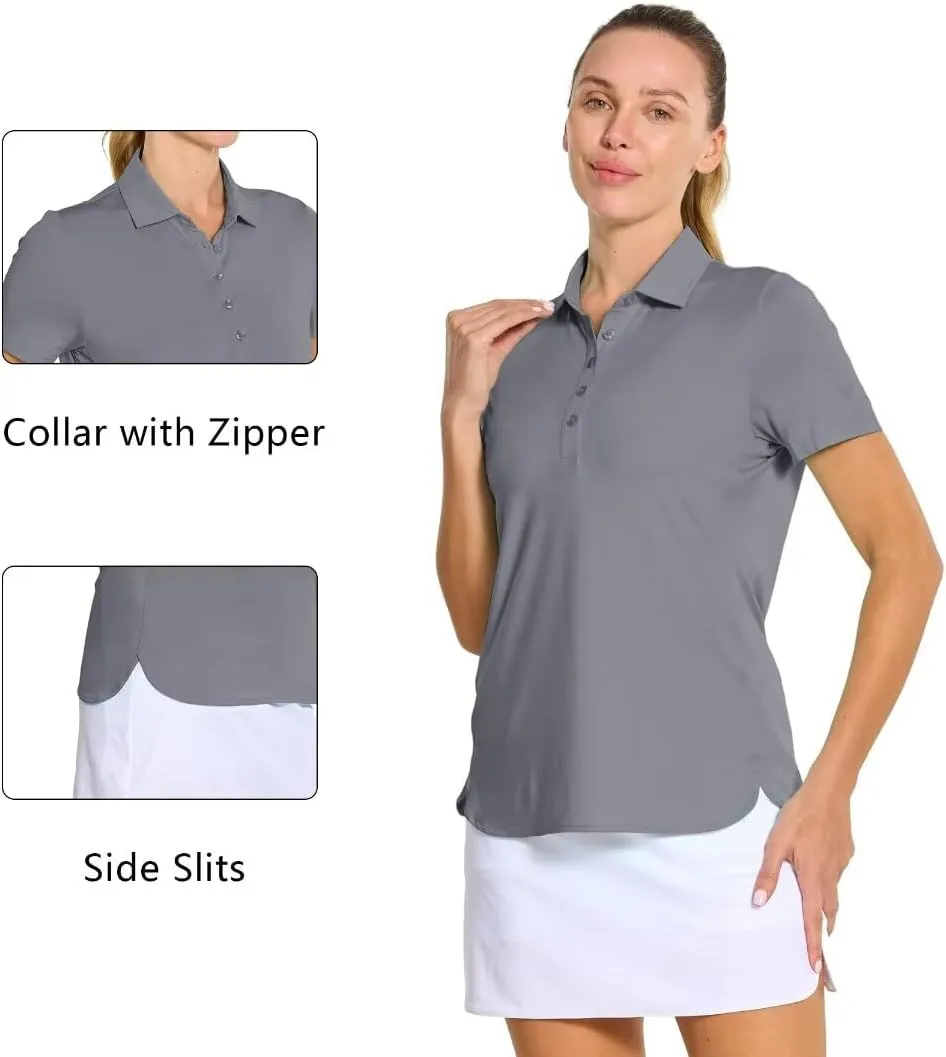 M MAELREG Womens Golf Shirt Short Sleeve 5 Buttons Quick Dry Casual Solid Moisture Wicking Tennis Polo Shirts for Women