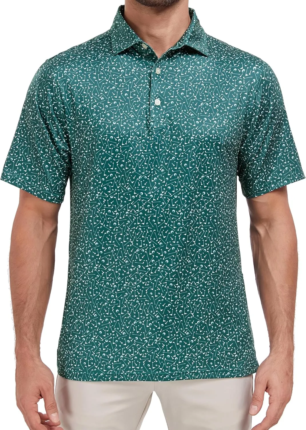 Mens Golf Shirt Relaxed Fit Printed Short Sleeve Performance Moisture Wicking Polo Shirt (S - 4XL)