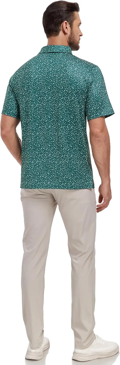 Mens Golf Shirt Relaxed Fit Printed Short Sleeve Performance Moisture Wicking Polo Shirt (S - 4XL)