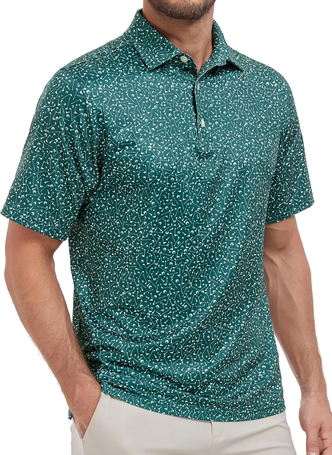 Mens Golf Shirt Relaxed Fit Printed Short Sleeve Performance Moisture Wicking Polo Shirt (S - 4XL)