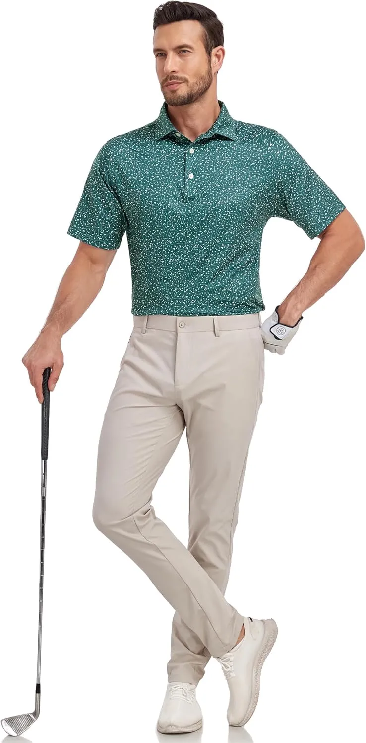 Mens Golf Shirt Relaxed Fit Printed Short Sleeve Performance Moisture Wicking Polo Shirt (S - 4XL)