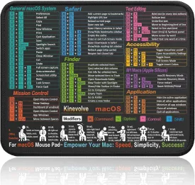 Mouse Pad for macOS Shortcuts  Small mac Cheat Sheet Desk Pad  11.8"x9.8" Portable Computer Mousepad  Gaming, Office, Waterproof, Non-Slip, Stitched Edges