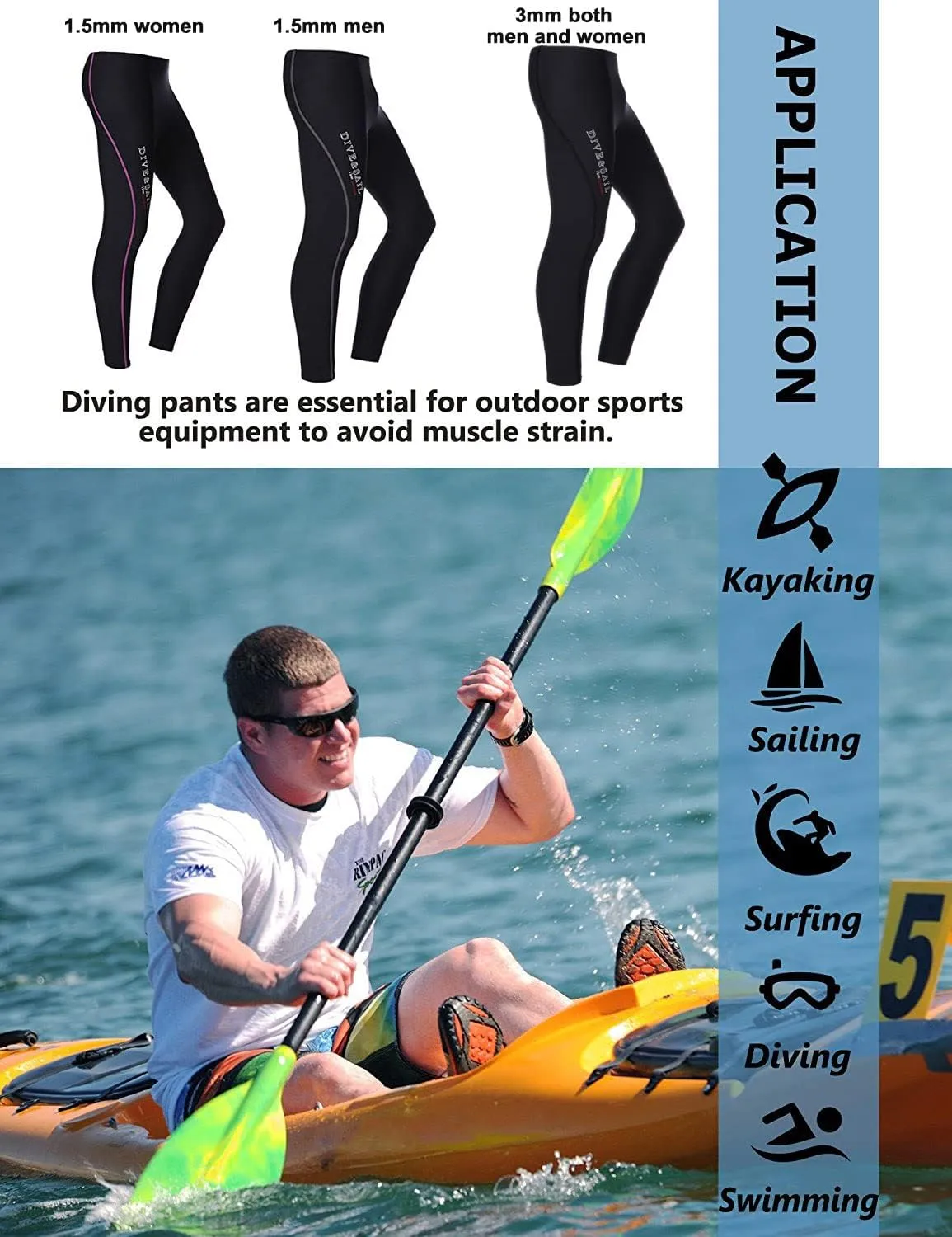 Neoprene Wetsuit Pants 3mm/1.5mm - Long Pants for Men & Women - Warm Diving, Swimming, Snorkeling, Scuba & Surfing