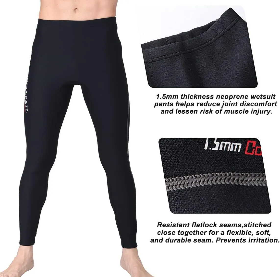 Neoprene Wetsuit Pants 3mm/1.5mm - Long Pants for Men & Women - Warm Diving, Swimming, Snorkeling, Scuba & Surfing