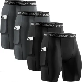 Niksa 2/4 Pack Compression Shorts Men with Pocket, Spandex Running Shorts Sport Athletic Workout Performance Underwear