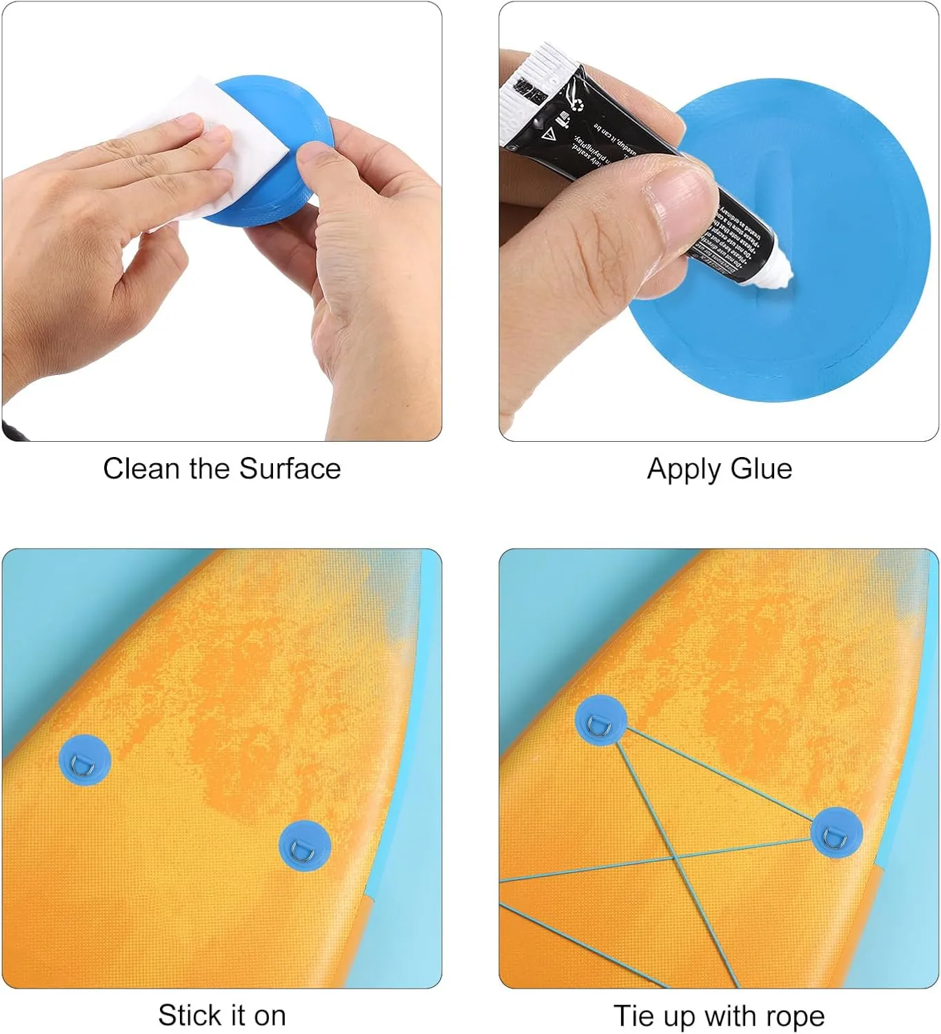 PATIKIL D-Ring Patch Stainless Steel D-Ring PVC Patch Pad No Glue Include for Inflatable Boat Paddle Board Canoe Surfboard