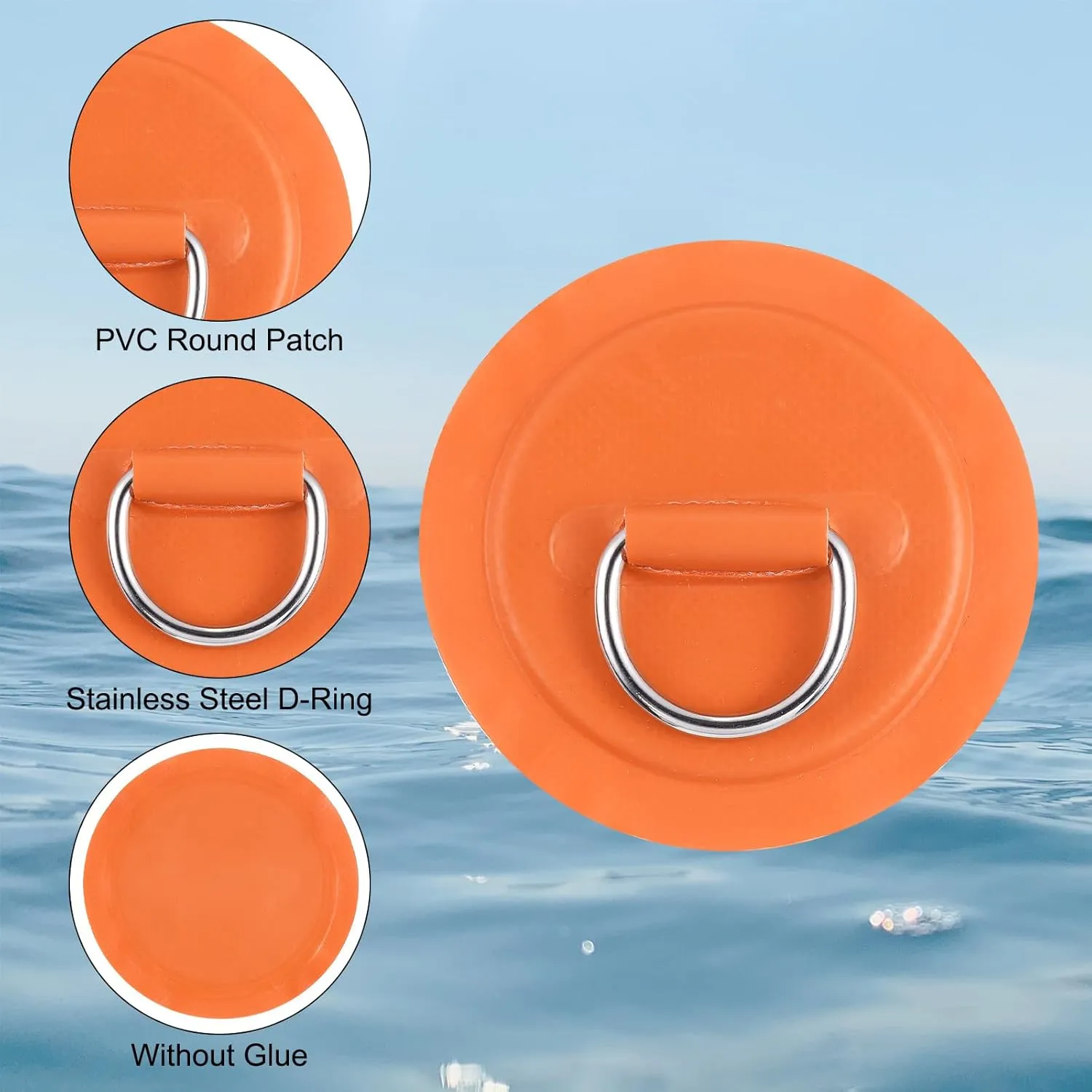 PATIKIL D-Ring Patch Stainless Steel D-Ring PVC Patch Pad No Glue Include for Inflatable Boat Paddle Board Canoe Surfboard
