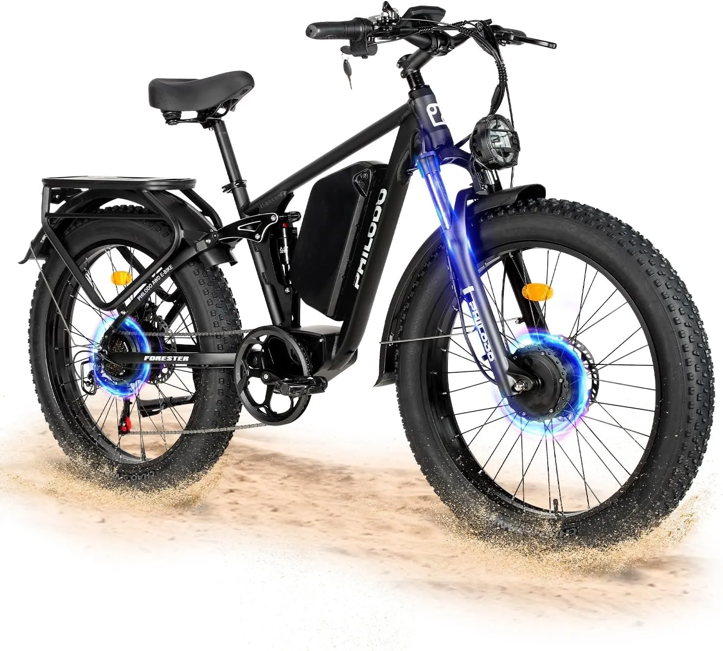 PHILODO Forester 5000W Peak Dual Motor Electric Bike - 45MPH High-Speed Fat Tire Ebike with 60V26Ah Battery, 80  Mile Range, Full Suspension & Hydraulic Brakes for Adult Off-Road Commuting