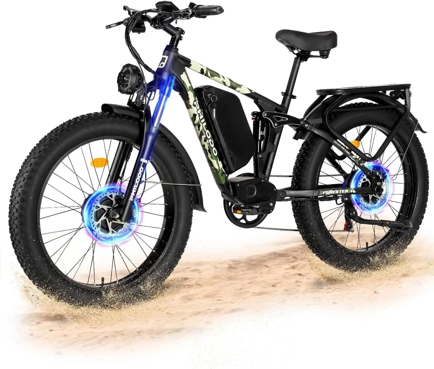 PHILODO Forester 5000W Peak Dual Motor Electric Bike - 45MPH High-Speed Fat Tire Ebike with 60V26Ah Battery, 80  Mile Range, Full Suspension & Hydraulic Brakes for Adult Off-Road Commuting