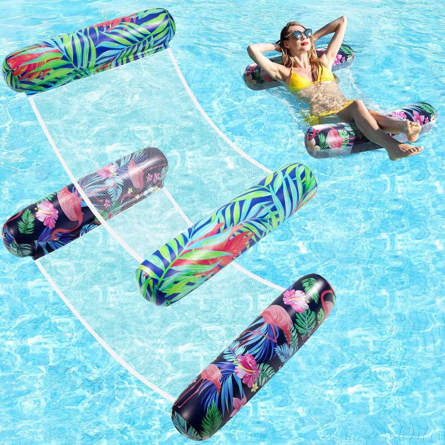 Pool Floats Adult - 2 Pack Water Hammock Inflatable Rafts 4-in-1Multi-Purpose, Non-Stick PVC Pool Float Lounger Water Hammock