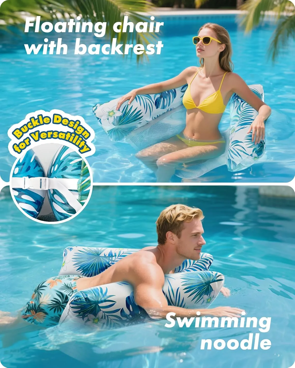 Pool Floats Adult,Pool Noodles Water Hammock, Versatile Inflatable Loungers Pool Toys Adults (Saddle Lounge Chair Drifter Noodles), PVC Inflatable Raft for Adults Vacation