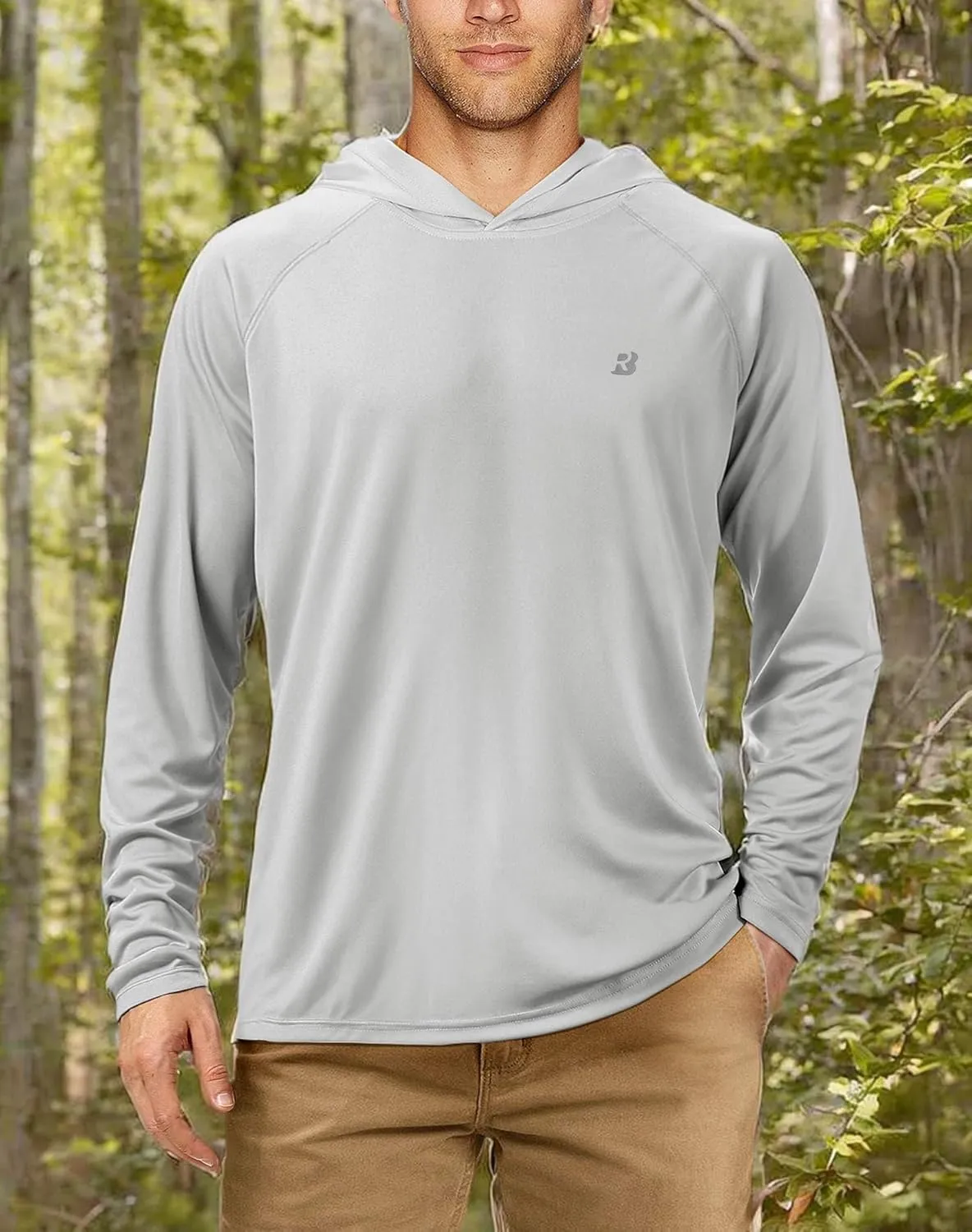 Roadbox UPF 50  Fishing Shirts for Men, Long Sleeve UV Sun Protection Hoodie, Outdoor Hiking Running Swimming Rash Guard