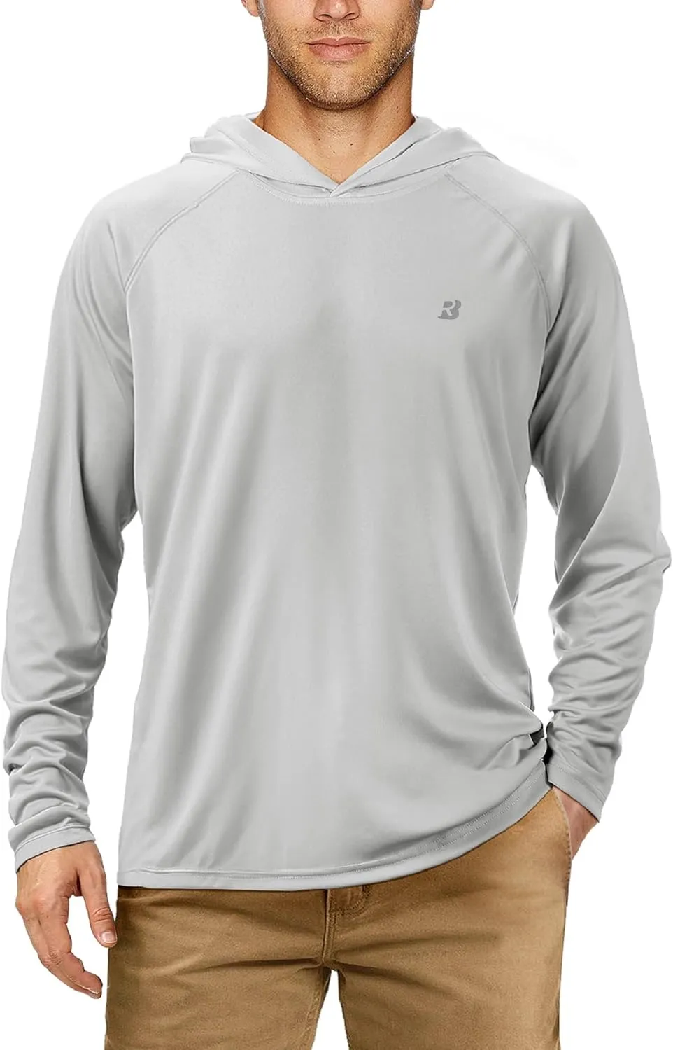 Roadbox UPF 50  Fishing Shirts for Men, Long Sleeve UV Sun Protection Hoodie, Outdoor Hiking Running Swimming Rash Guard