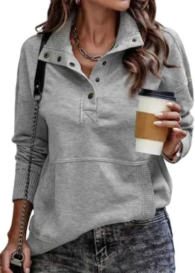 SHEWIN Womens Sweatshirt Casual Long Sleeve Lightweight Sweatshirts Button Loose Pullover Tops