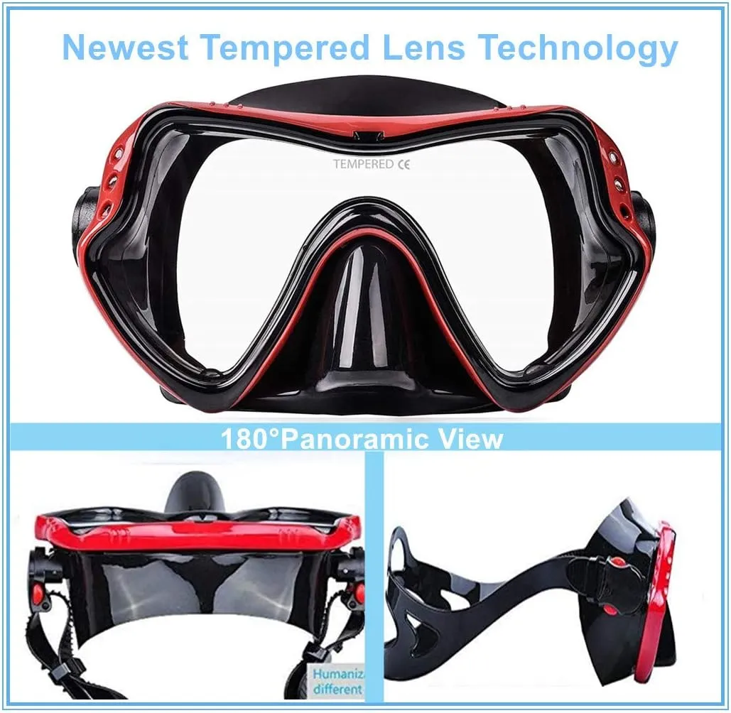 Snorkel Diving Mask, Professional Snorkeling Mask Gear, Ultra Clear Lens with Wide View Tempered Glass Goggles,Anti Leakage Scuba Mask, Silicone Swimming Goggles Mask for Adults, 3 Color