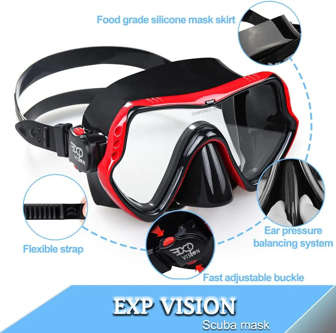 Snorkel Diving Mask, Professional Snorkeling Mask Gear, Ultra Clear Lens with Wide View Tempered Glass Goggles,Anti Leakage Scuba Mask, Silicone Swimming Goggles Mask for Adults, 3 Color