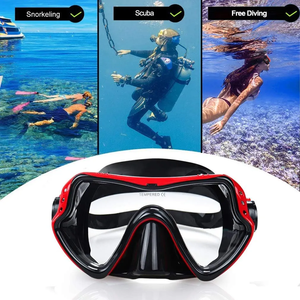 Snorkel Diving Mask, Professional Snorkeling Mask Gear, Ultra Clear Lens with Wide View Tempered Glass Goggles,Anti Leakage Scuba Mask, Silicone Swimming Goggles Mask for Adults, 3 Color